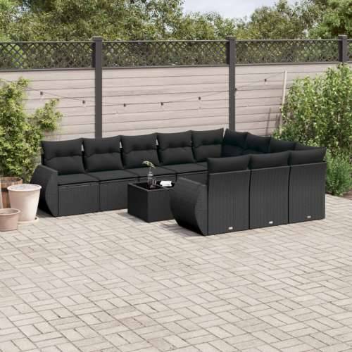 Vrtna garnitura - 11-dijelni set vrtnih sofa od poliratana s jastucima crni - Crna Sa stolom 1 Cijena