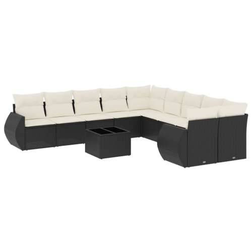 Vrtna garnitura - 11-dijelni set vrtnih sofa od poliratana s jastucima crni - Crna i krem Sa stolom 1 Cijena