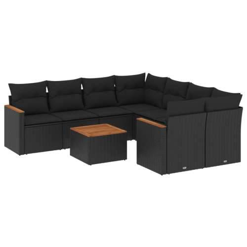Vrtna garnitura - 9-dijelni set vrtnih sofa s jastucima crni od poliratana - Crna 1 Cijena