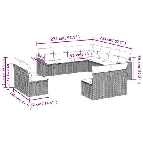 Vrtna garnitura - 11-dijelni set vrtnih sofa od poliratana s jastucima crni - Crna i krem Bez stola 1 Cijena