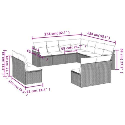 Vrtna garnitura - 11-dijelni set vrtnih sofa od poliratana s jastucima sivi - Siva Bez stola 1 Cijena