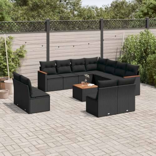 Vrtna garnitura - 12-dijelni set vrtnih sofa od poliratana s jastucima crni - Crna Sa stolom 1 Cijena
