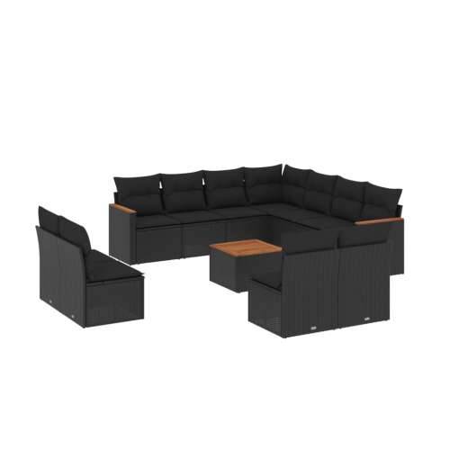 Vrtna garnitura - 12-dijelni set vrtnih sofa od poliratana s jastucima crni - Crna Sa stolom 1 Cijena