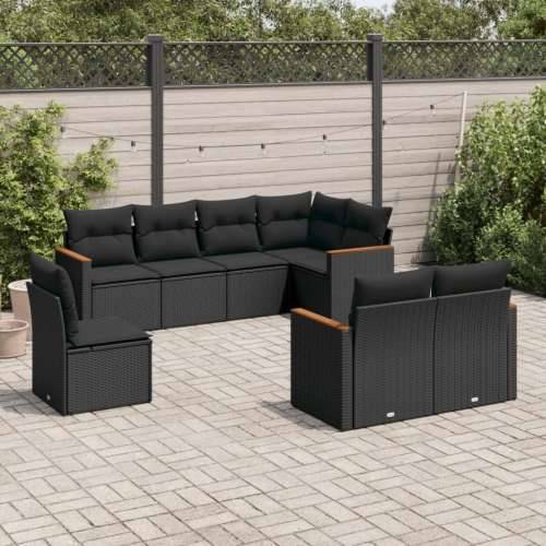 Vrtna garnitura - 8-dijelni set vrtnih sofa od poliratana s jastucima crni - Crna Bez stola 1 Cijena