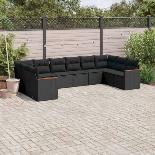 Vrtna garnitura - 10-dijelni set vrtnih sofa s jastucima crni od poliratana - Crna Bez stola 1 Cijena