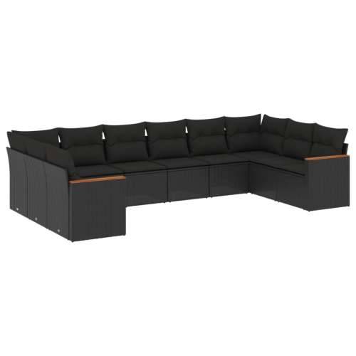 Vrtna garnitura - 10-dijelni set vrtnih sofa s jastucima crni od poliratana - Crna Bez stola 1 Cijena