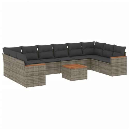 Vrtna garnitura - 11-dijelni set vrtnih sofa od poliratana s jastucima sivi - Siva Sa stolom 1 Cijena