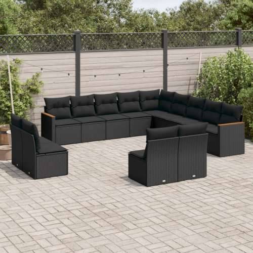 Vrtna garnitura - 13-dijelni set vrtnih sofa s jastucima poliratan crni - Crna Bez stola 1 Cijena