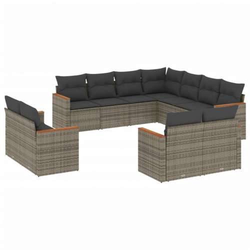 Vrtna garnitura - 11-dijelni set vrtnih sofa od poliratana s jastucima sivi - Siva Bez stola 1 Cijena