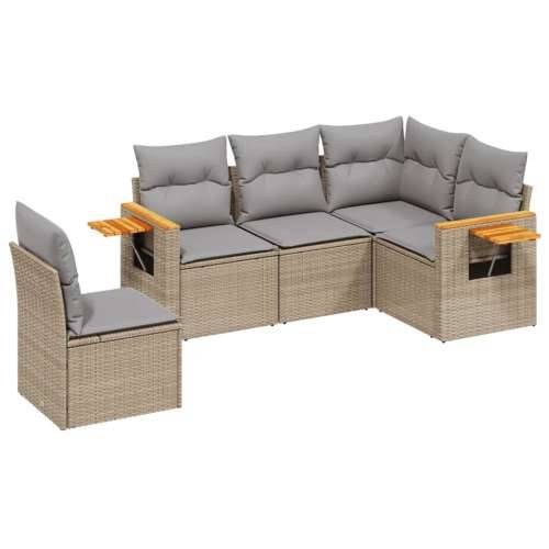 5-dijelni vrtni set sofa s jastucima bež od poliratana - bež i siva Bez stola 1 Cijena