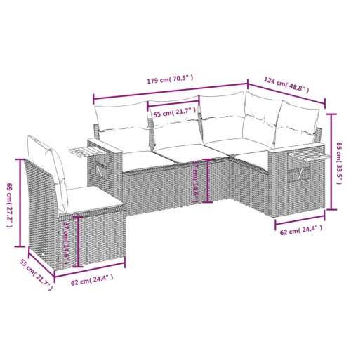 5-dijelni vrtni set sofa s jastucima bež od poliratana - bež i siva Bez stola 1 Cijena
