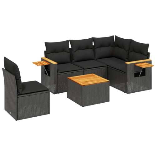 Vrtna garnitura - 6-dijelni set vrtnih sofa s jastucima crni od poliratana - Crna Sa stolom 1 Cijena