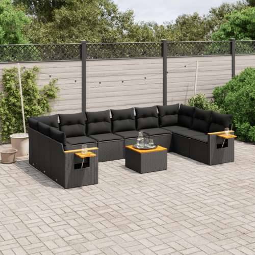 Vrtna garnitura - 11-dijelni set vrtnih sofa od poliratana s jastucima crni - Crna Sa stolom 1 Cijena