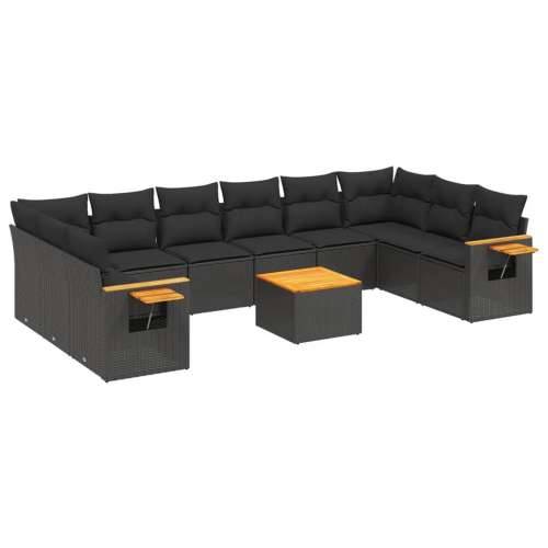 Vrtna garnitura - 11-dijelni set vrtnih sofa od poliratana s jastucima crni - Crna Sa stolom 1 Cijena