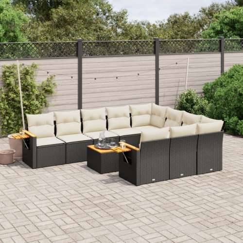 Vrtna garnitura - 11-dijelni set vrtnih sofa od poliratana s jastucima crni - Crna i krem Sa stolom 1 Cijena