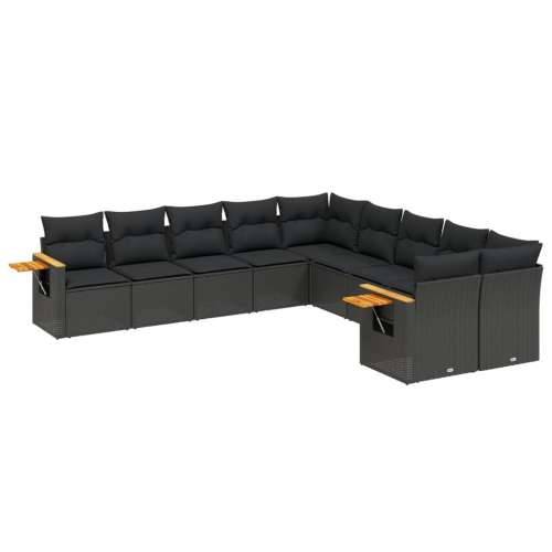 Vrtna garnitura - 10-dijelni set vrtnih sofa s jastucima crni od poliratana - Crna Bez stola 1 Cijena