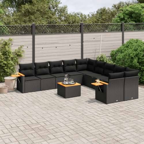 Vrtna garnitura - 11-dijelni set vrtnih sofa od poliratana s jastucima crni - Crna Sa stolom 1 Cijena