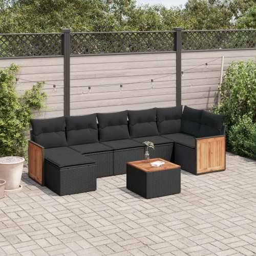 Vrtna garnitura - 8-dijelni set vrtnih sofa od poliratana s jastucima crni - Crna Sa stolom 1 Cijena