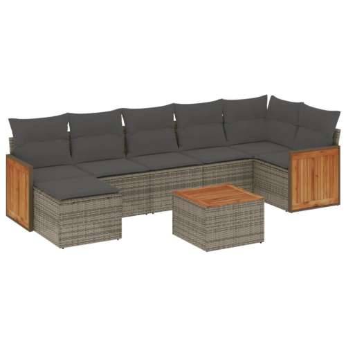 Vrtna garnitura - 8-dijelni set vrtnih sofa od poliratana s jastucima sivi - Siva Sa stolom 1 Cijena