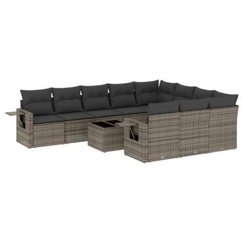 Vrtna garnitura - 11-dijelni set vrtnih sofa od poliratana s jastucima sivi - Siva Bez stola 1 Cijena