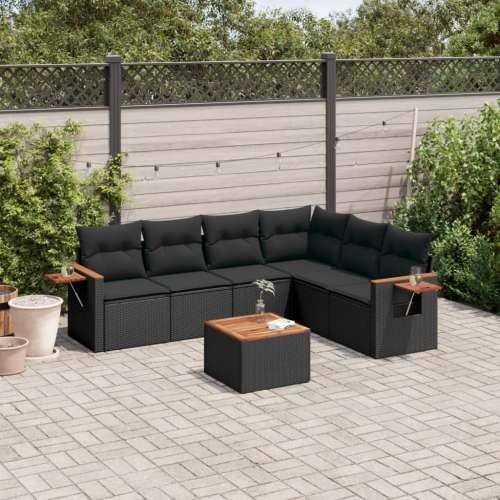 Vrtna garnitura - 7-dijelni set vrtnih sofa od poliratana s jastucima crni - Crna Sa stolom 1 Cijena