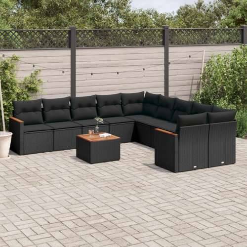 Vrtna garnitura - 11-dijelni set vrtnih sofa od poliratana s jastucima crni - Crna Sa stolom 1 Cijena