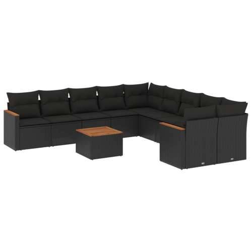 Vrtna garnitura - 11-dijelni set vrtnih sofa od poliratana s jastucima crni - Crna Sa stolom 1 Cijena