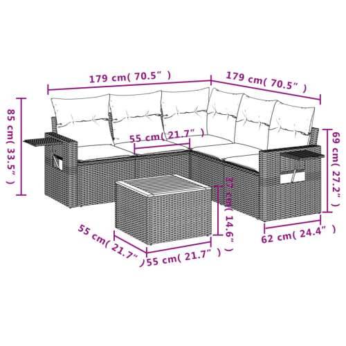 Vrtna garnitura - 6-dijelni set vrtnih sofa s jastucima crni od poliratana - Crna kutna + stol + 2x srednja 1 Cijena