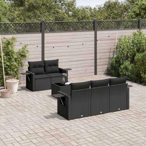 Vrtna garnitura - 6-dijelni set vrtnih sofa s jastucima crni od poliratana - Crna 1 Cijena