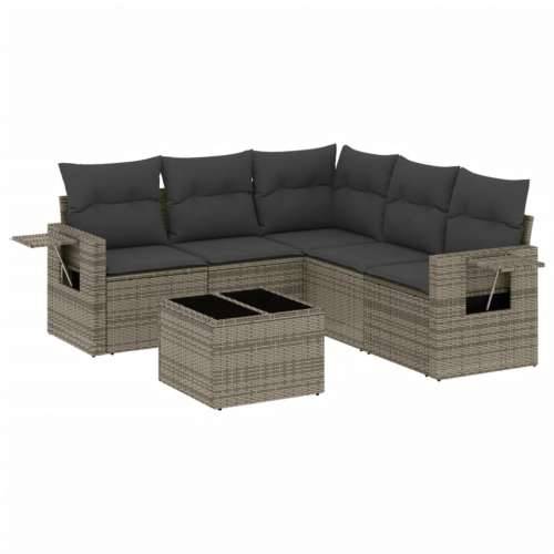 Vrtna garnitura - 6-dijelni set vrtnih sofa od poliratana s jastucima sivi - Siva Sa stolom 1 Cijena
