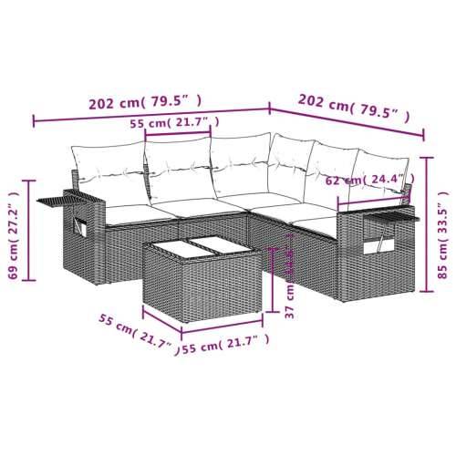 Vrtna garnitura - 6-dijelni set vrtnih sofa od poliratana s jastucima sivi - Siva Sa stolom 1 Cijena