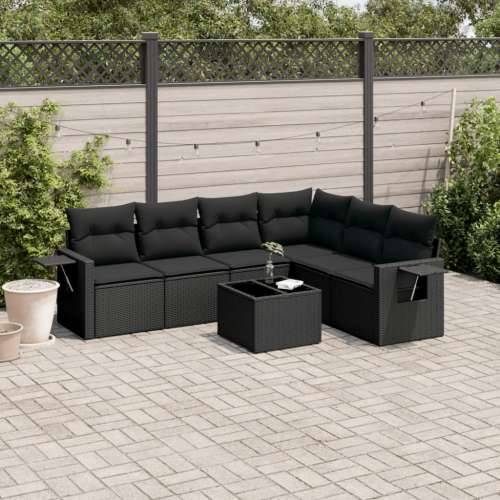 Vrtna garnitura - 7-dijelni set vrtnih sofa od poliratana s jastucima crni - Crna Sa stolom 1 Cijena