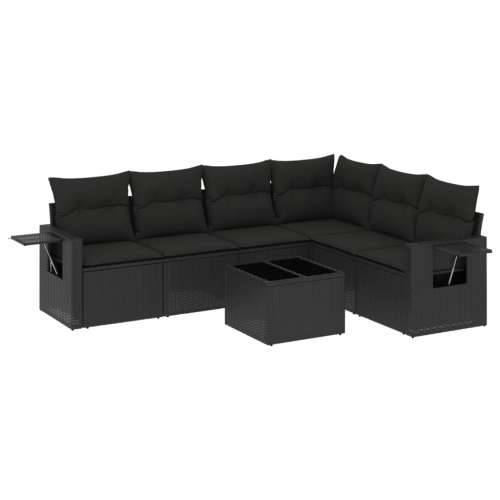 Vrtna garnitura - 7-dijelni set vrtnih sofa od poliratana s jastucima crni - Crna Sa stolom 1 Cijena