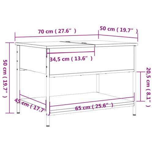 Stolić za kavu siva boja hrasta 70x50x50 cm od drva i metala - Sivi hrast sonoma 1 70 cm Cijena