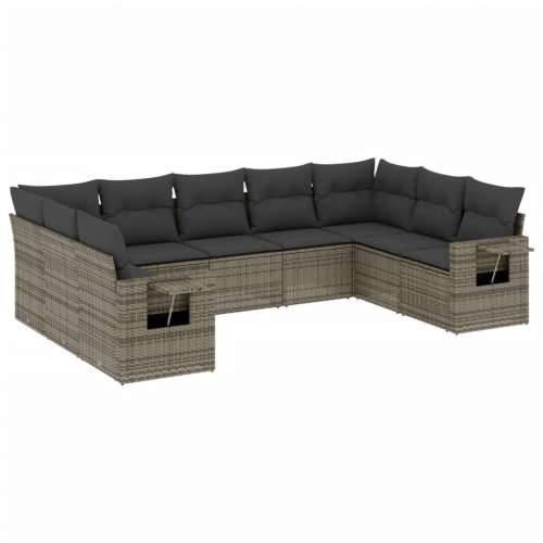 Vrtna garnitura - 9-dijelni set vrtnih sofa od poliratana s jastucima sivi - Siva Sa stolom 1 Cijena