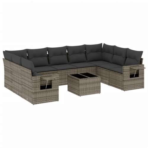 Vrtna garnitura - 10-dijelni set vrtnih sofa od poliratana s jastucima sivi - Siva Bez stola 1 Cijena