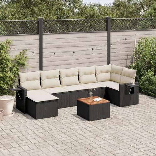 Vrtna garnitura - 8-dijelni set vrtnih sofa od poliratana s jastucima crni - Crna i krem 1 stol + 3x srednja + kutna Cijena