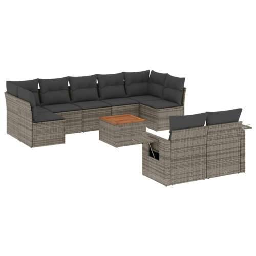 Vrtna garnitura - 10-dijelni set vrtnih sofa od poliratana s jastucima sivi - Siva 1 stol + 5x srednja + 2x kutna Cijena