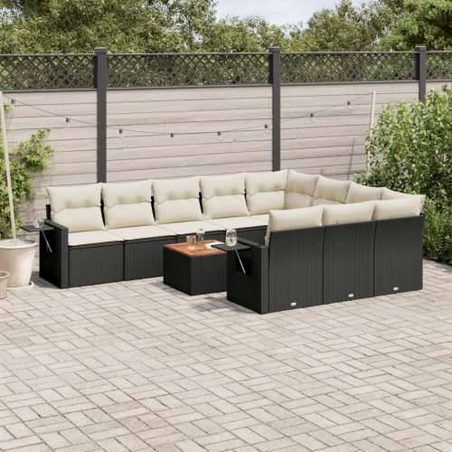 Vrtna garnitura - 11-dijelni set vrtnih sofa od poliratana s jastucima crni - Crna i krem 1 stol + 6x srednja + 2x kutna Cijena