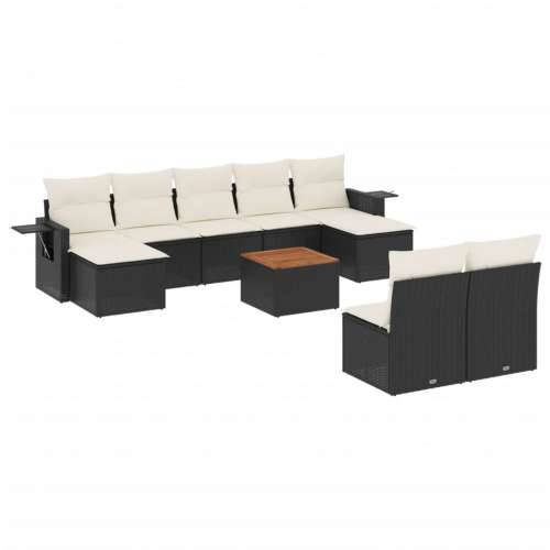 Vrtna garnitura - 10-dijelni set vrtnih sofa s jastucima crni od poliratana - Crna i krem 1 Cijena