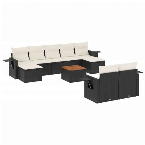 Vrtna garnitura - 10-dijelni set vrtnih sofa s jastucima crni od poliratana - Crna i krem 1 Cijena