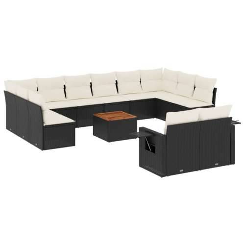 Vrtna garnitura - 13-dijelni set vrtnih sofa s jastucima poliratan crni - Crna i krem 1 Cijena