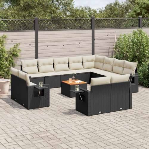 Vrtna garnitura - 13-dijelni set vrtnih sofa s jastucima poliratan crni - Crna i krem 1 Cijena