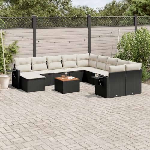 Vrtna garnitura - 12-dijelni set vrtnih sofa od poliratana s jastucima crni - Crna i krem 1 Cijena