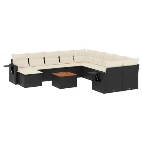 Vrtna garnitura - 12-dijelni set vrtnih sofa od poliratana s jastucima crni - Crna i krem 1 Cijena