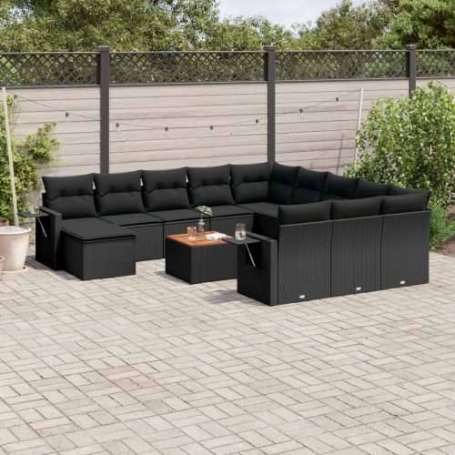 Vrtna garnitura - 13-dijelni set vrtnih sofa s jastucima poliratan crni - Crna 1 Cijena