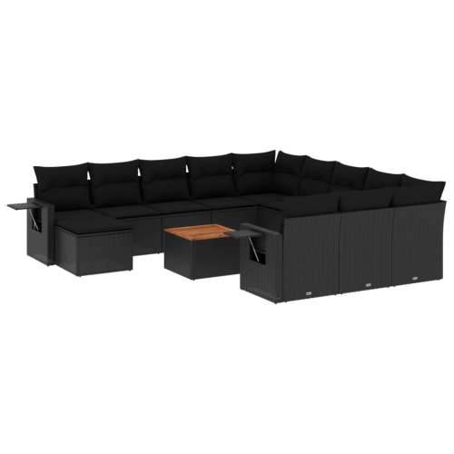 Vrtna garnitura - 13-dijelni set vrtnih sofa s jastucima poliratan crni - Crna 1 Cijena