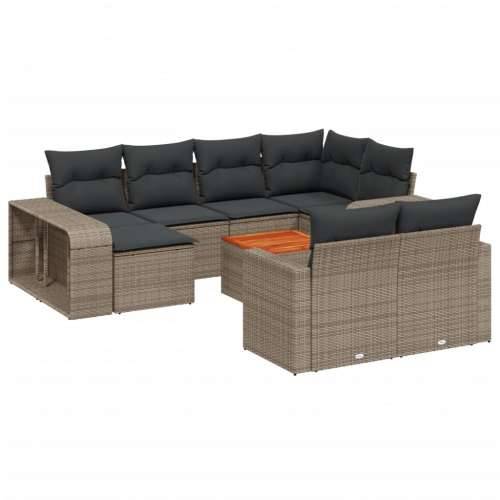 Vrtna garnitura - 11-dijelni set vrtnih sofa od poliratana s jastucima sivi - Siva boja drva 1 Cijena