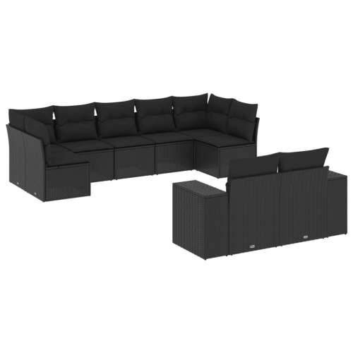 Vrtna garnitura - 9-dijelni set vrtnih sofa s jastucima crni od poliratana - Crna Bez stola 1 Cijena