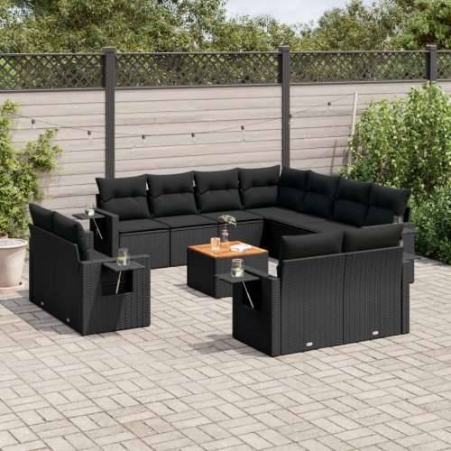 Vrtna garnitura - 12-dijelni set vrtnih sofa od poliratana s jastucima crni - Crna 1 Cijena